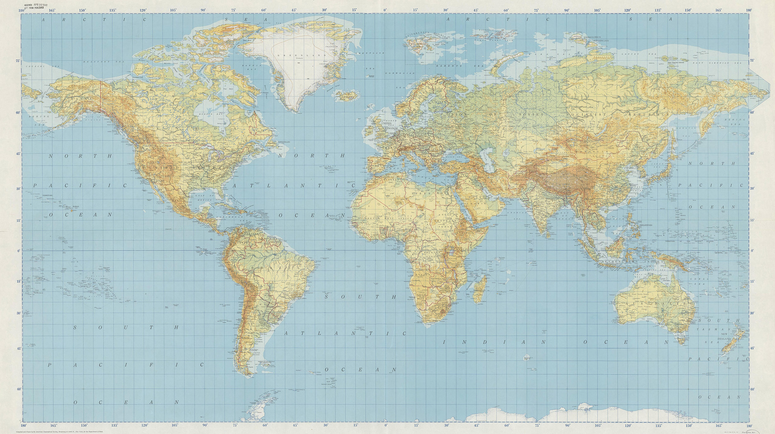 Planisfero del 1947, compilata e disegnata dalla American Geographical Society per il Dipartimento di Stato (American Geographical Society, Public domain, via Wikimedia Commons)